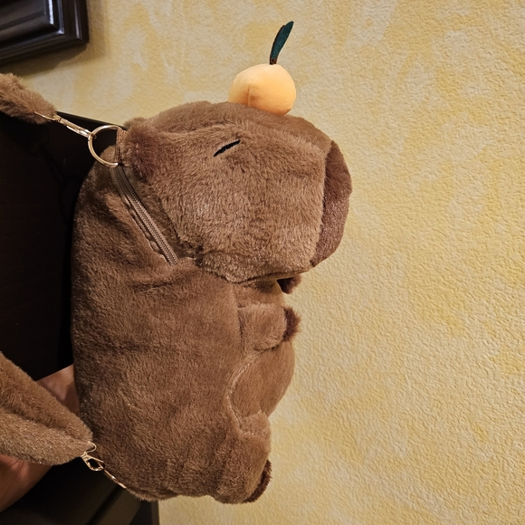 Cute Brown Plush Capybara Backpack Bag 12"H - Picture 3 of 6